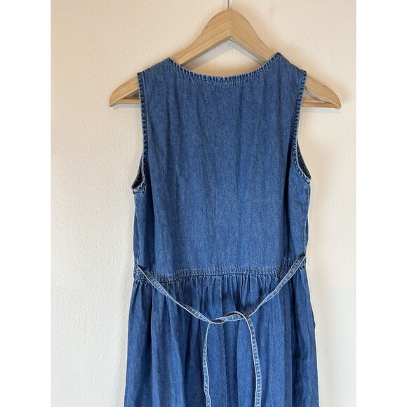 Vintage S Jean Dress Prairie Peasant Maxi Denim Embroidered Floral Jumper Modest - Picture 4 of 5